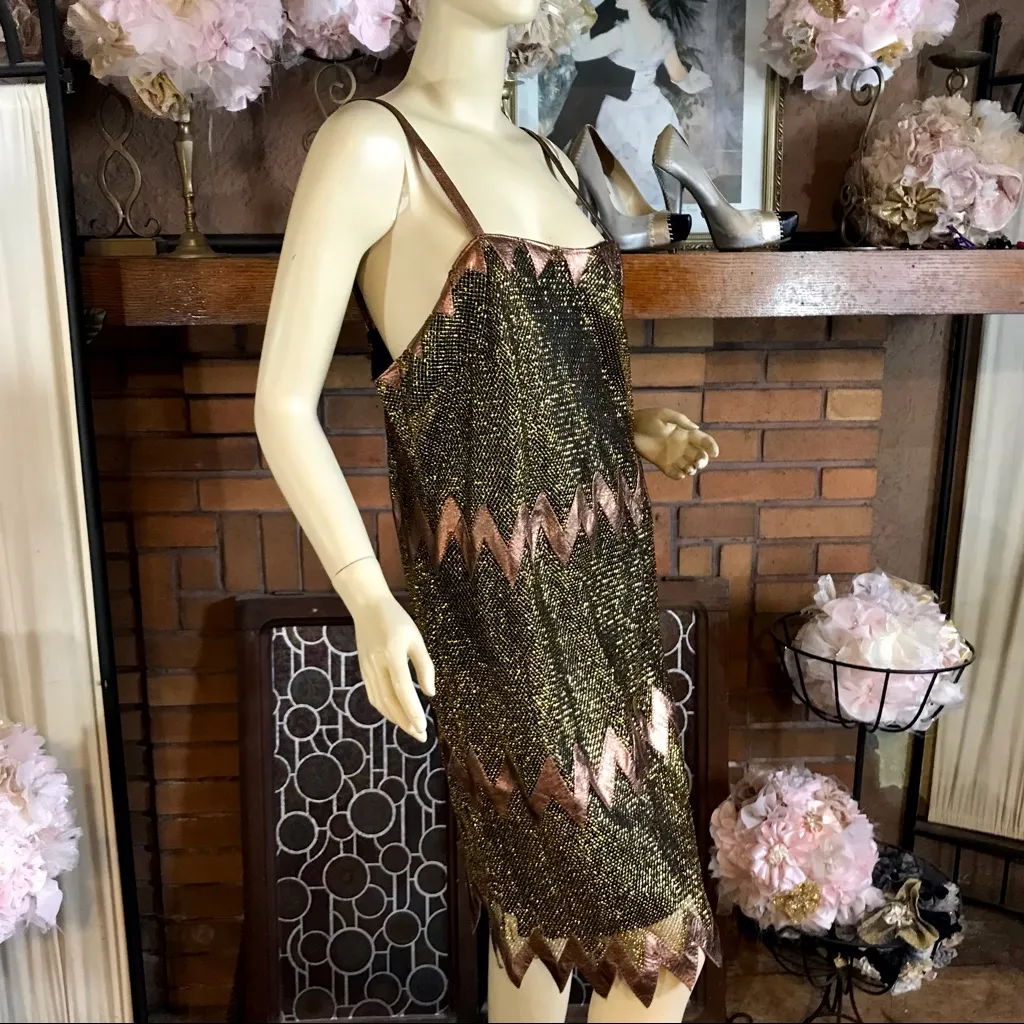 VINTAGE 1980'S KANAR LEATHER AND MESH SHARK BITE HEM COCKTAIL DRESS & JACKET (M) Brown Size M - Image 8