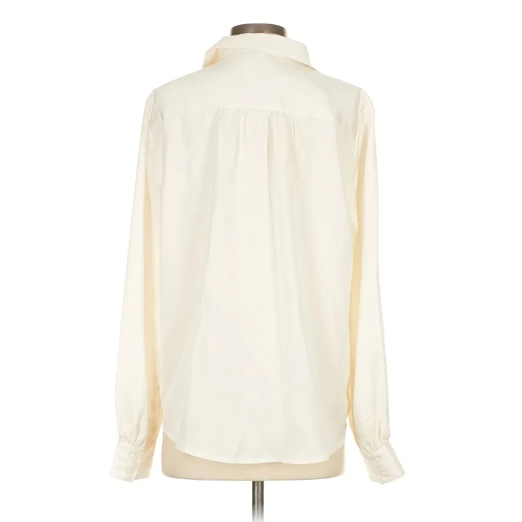Express Button Down Blouse Cream Satin Pearl Buttons XL - Image 2
