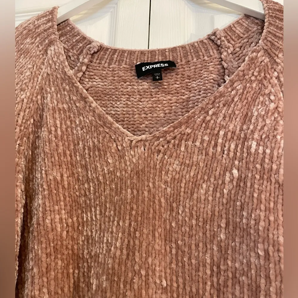 Express Super Soft Chenille Knit Long Sleeve Chunky V-neck Sweater Small - Image 3