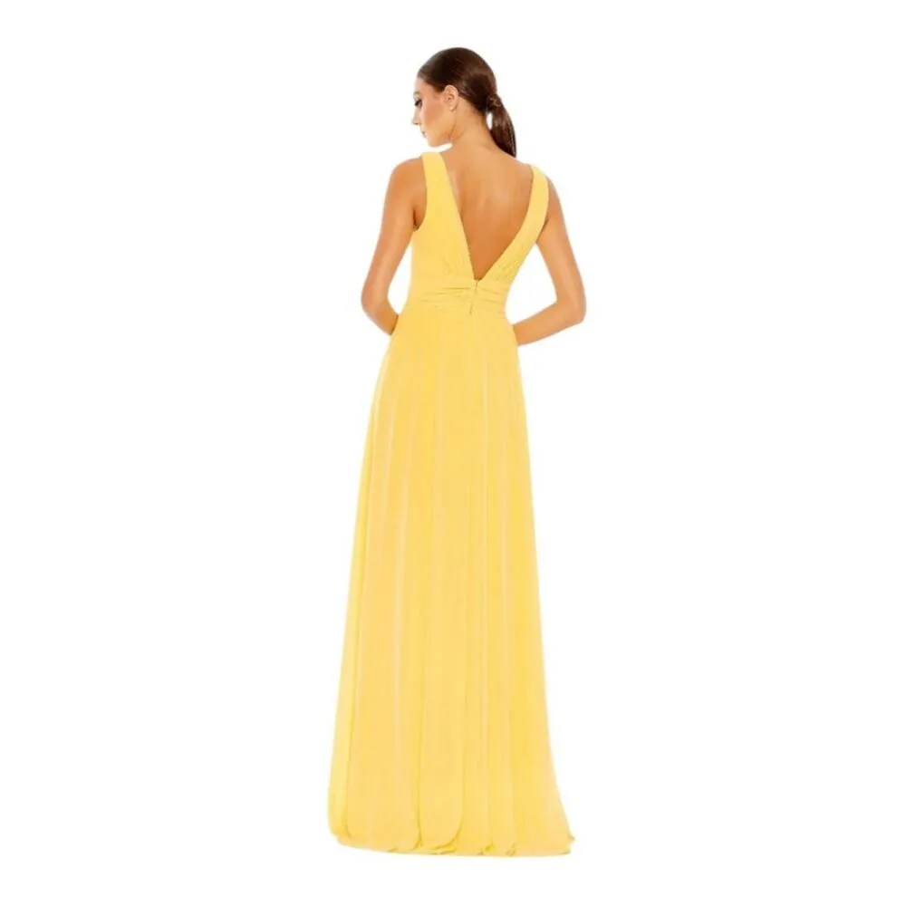 Mac Duggal NWT 20 Style A 55793 Chiffon Faux Wrap A Line Gown Buttercup Yellow - Image 2