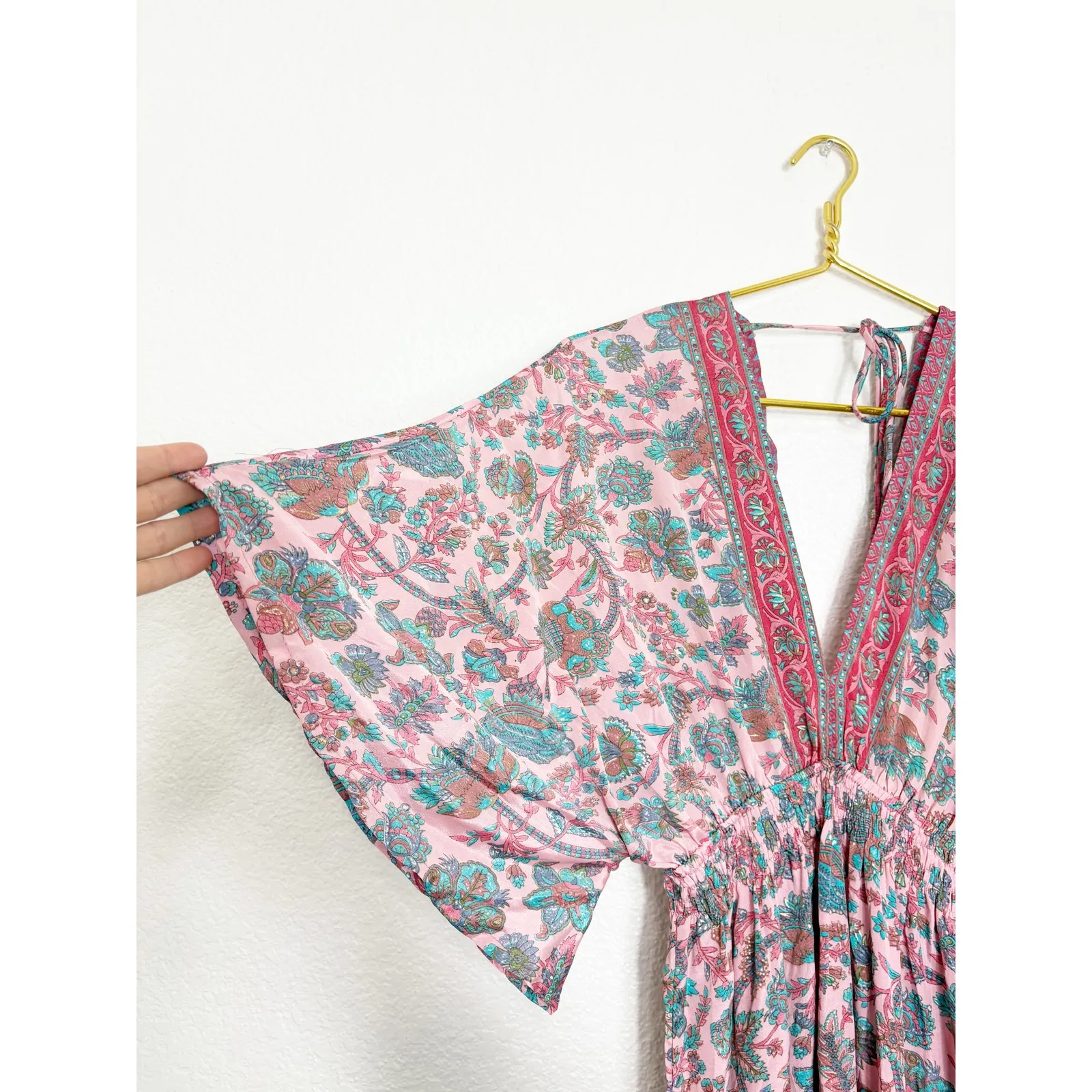 Karma Highway Easy Travel Maxi Dress One Size Kimono Satin Bohemian Hippie Pink - Image 9