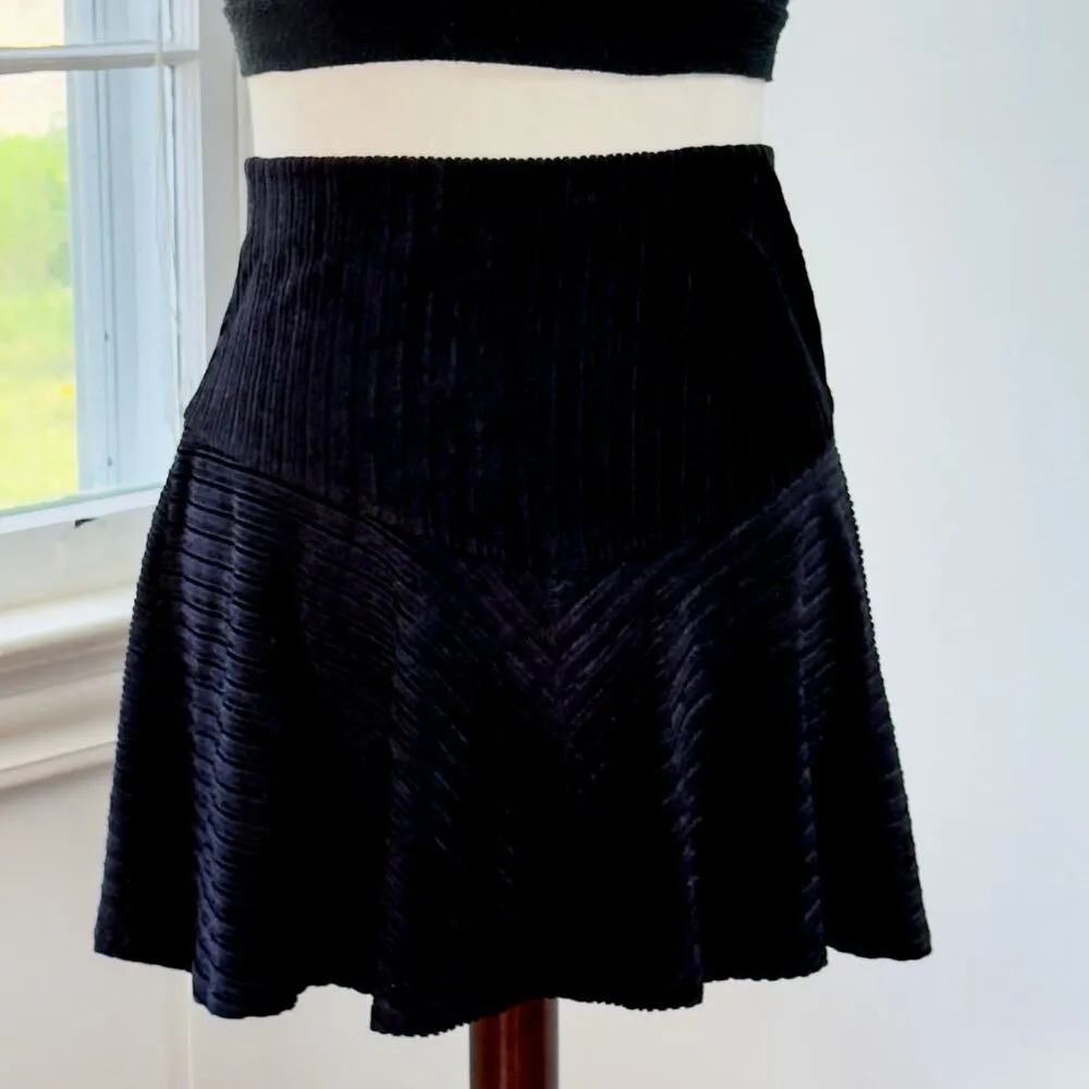 Free People Black Velvet Camden Skirt Ribbed Large High Waisted Goth Stretch - Image 3