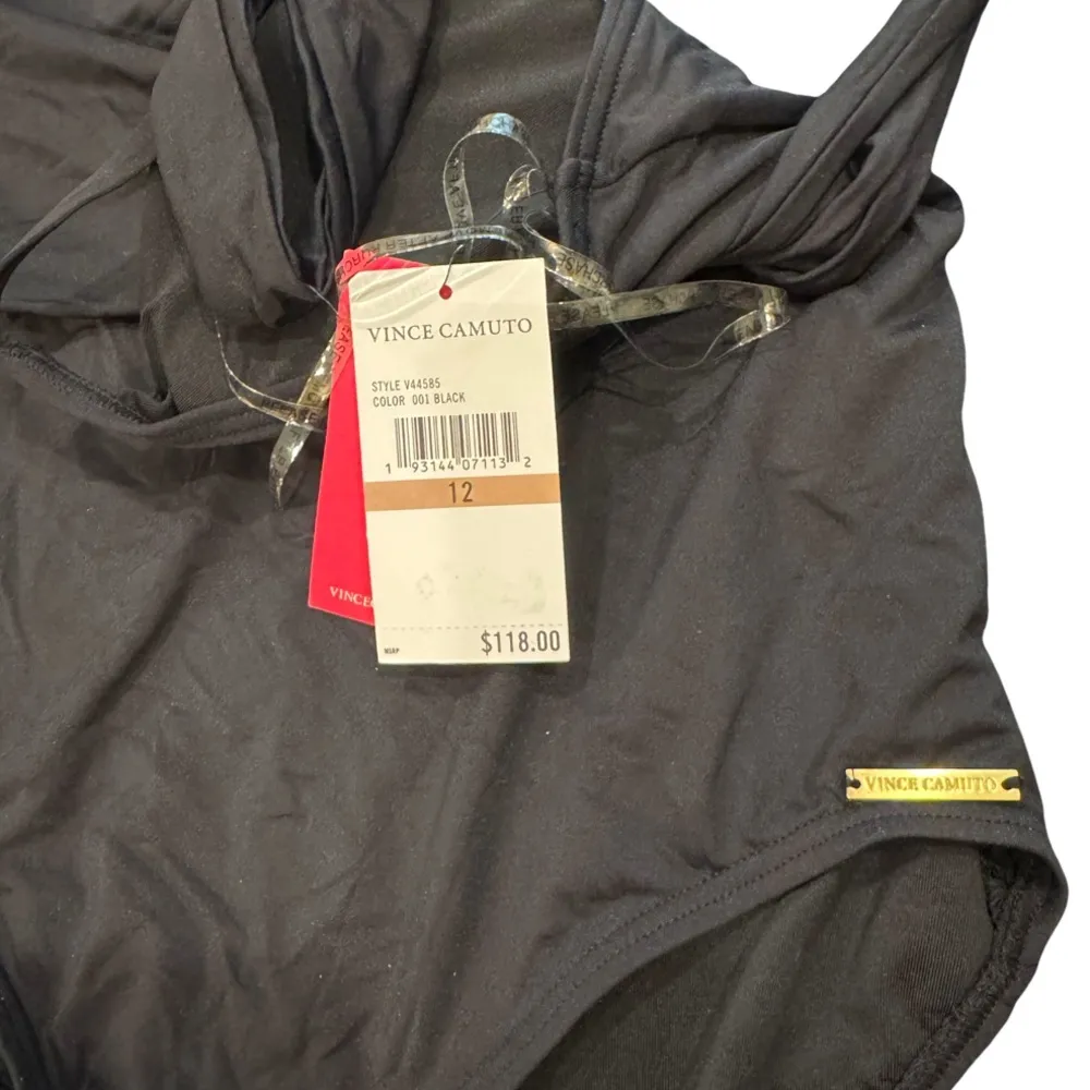 Vince Camuto V-Neck Wrap One-Piece Swimsuit - Black Size 12 - Image 5