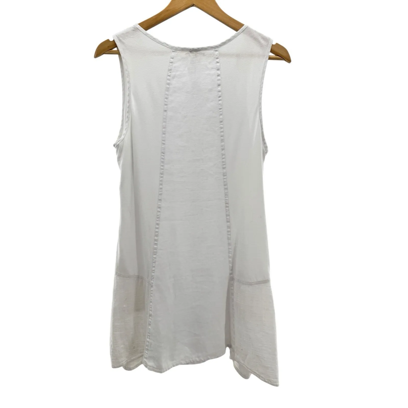 XCVI Women's White Tank Mini Dress 100%‎ Linen XS Oversized Lagenlook Coastal - Image 5