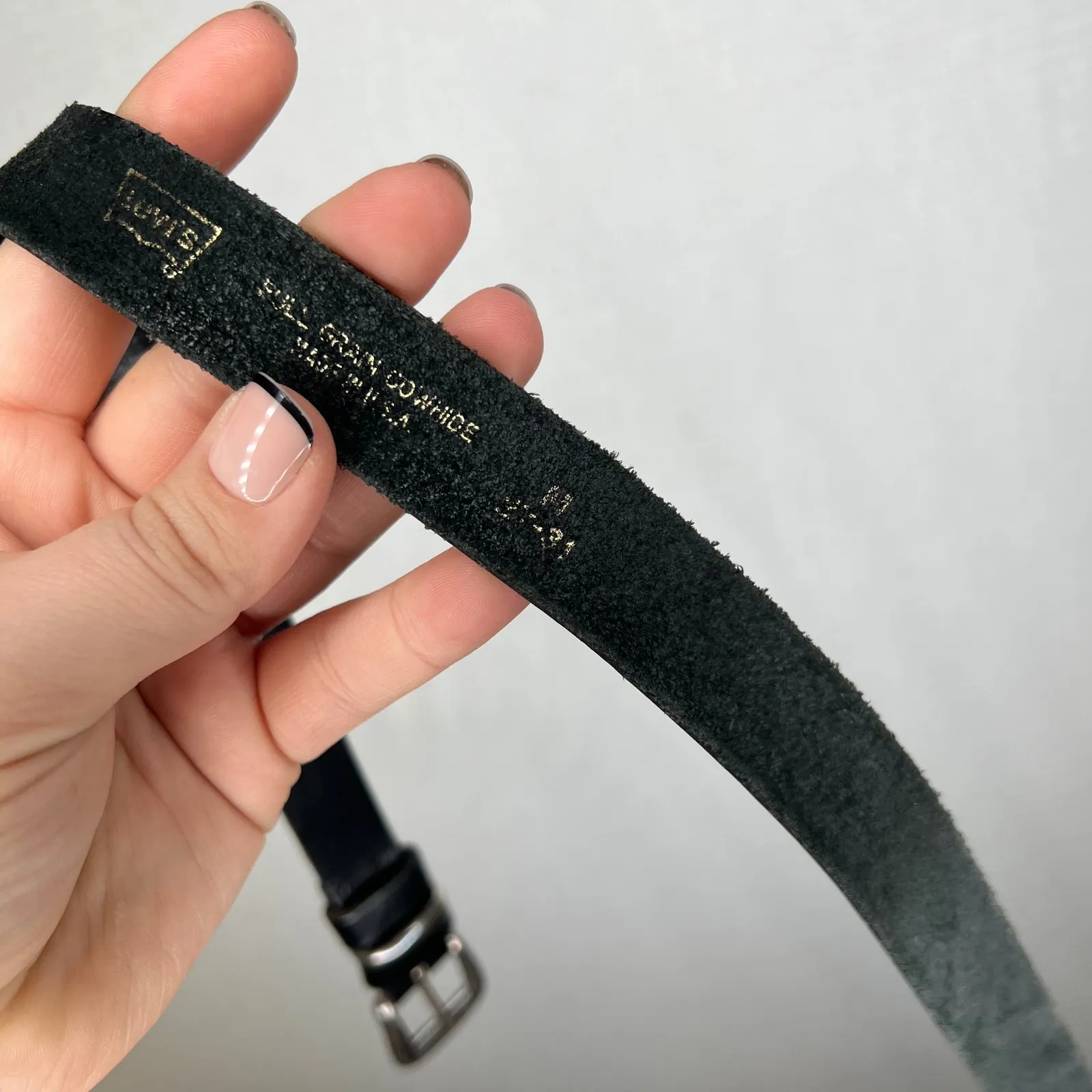 Levi's Womens Black Leather Belt Silver Buckle Full Grain Cowhide Made USA - Image 7