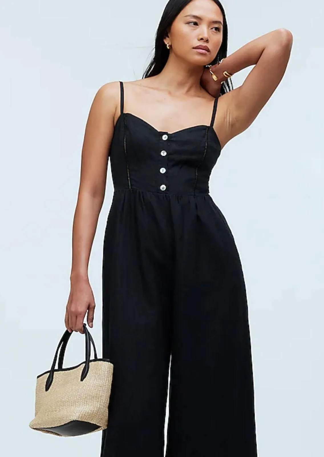 Madewell Sleeveless Wide Leg Jumpsuit Linen Black Sweetheart Cropped US 2 NWT - Image 2