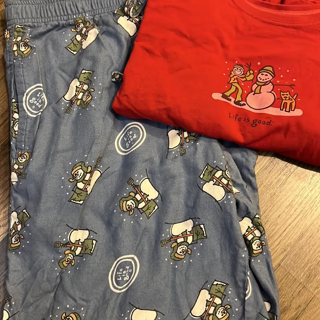 Life is Good Snowman Pajama Set Cotton Relaxed Holiday Christmas - Image 3