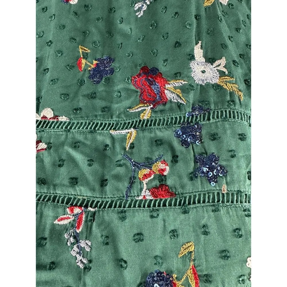 Tularosa Lindsay Dress in Emerald Ruffled Sleeves Embroidered Sparkle Size Small - Image 10