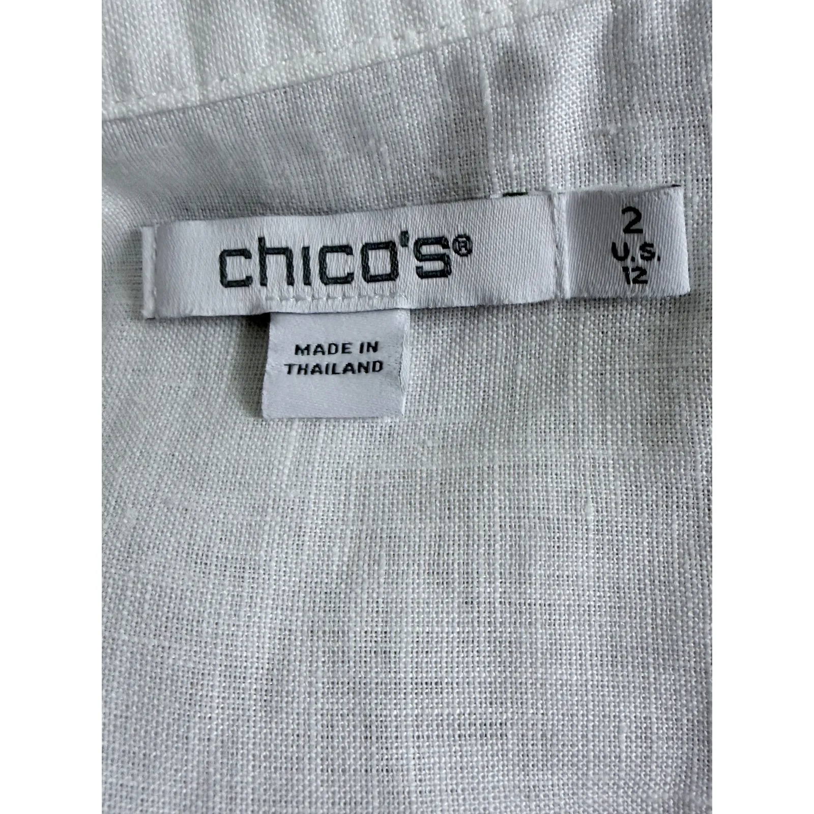 Chicos No Iron Linen Black Palms Button Back White Tunic size 12 - Image 7