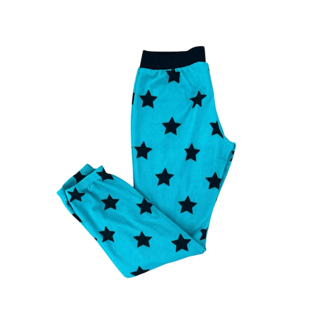 So Teal Star Print Fleece Pajama Pants Medium Green comfy chic vintage Y2K - Image 3