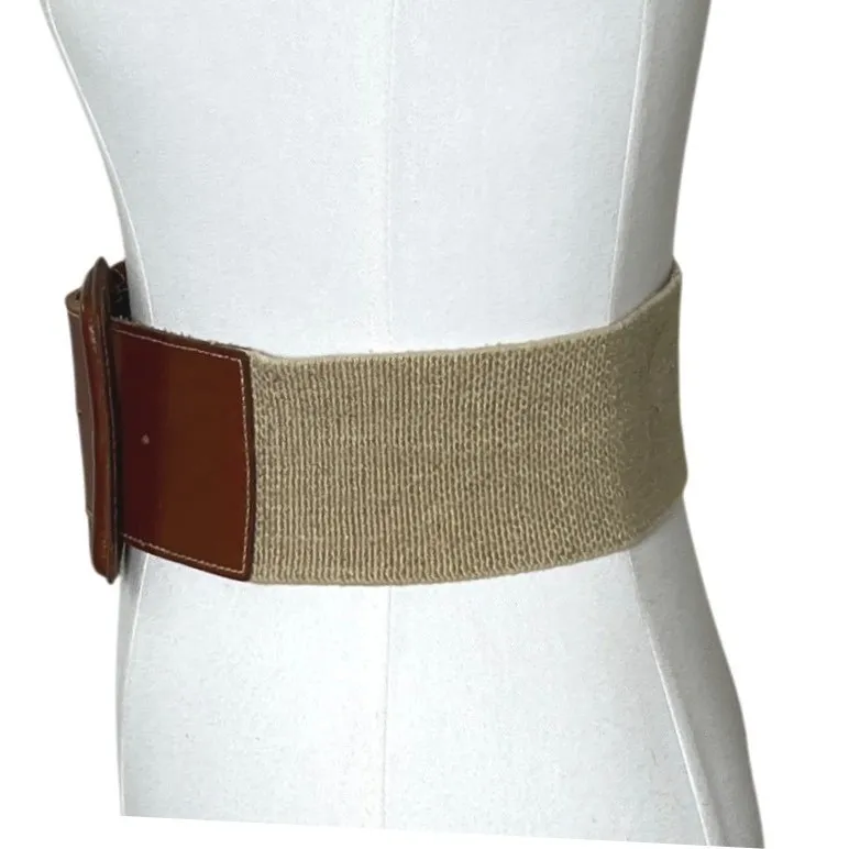 Vintage Equestrian Leather Stretch Waist Belt Cognac Ann Taylor M - Image 4