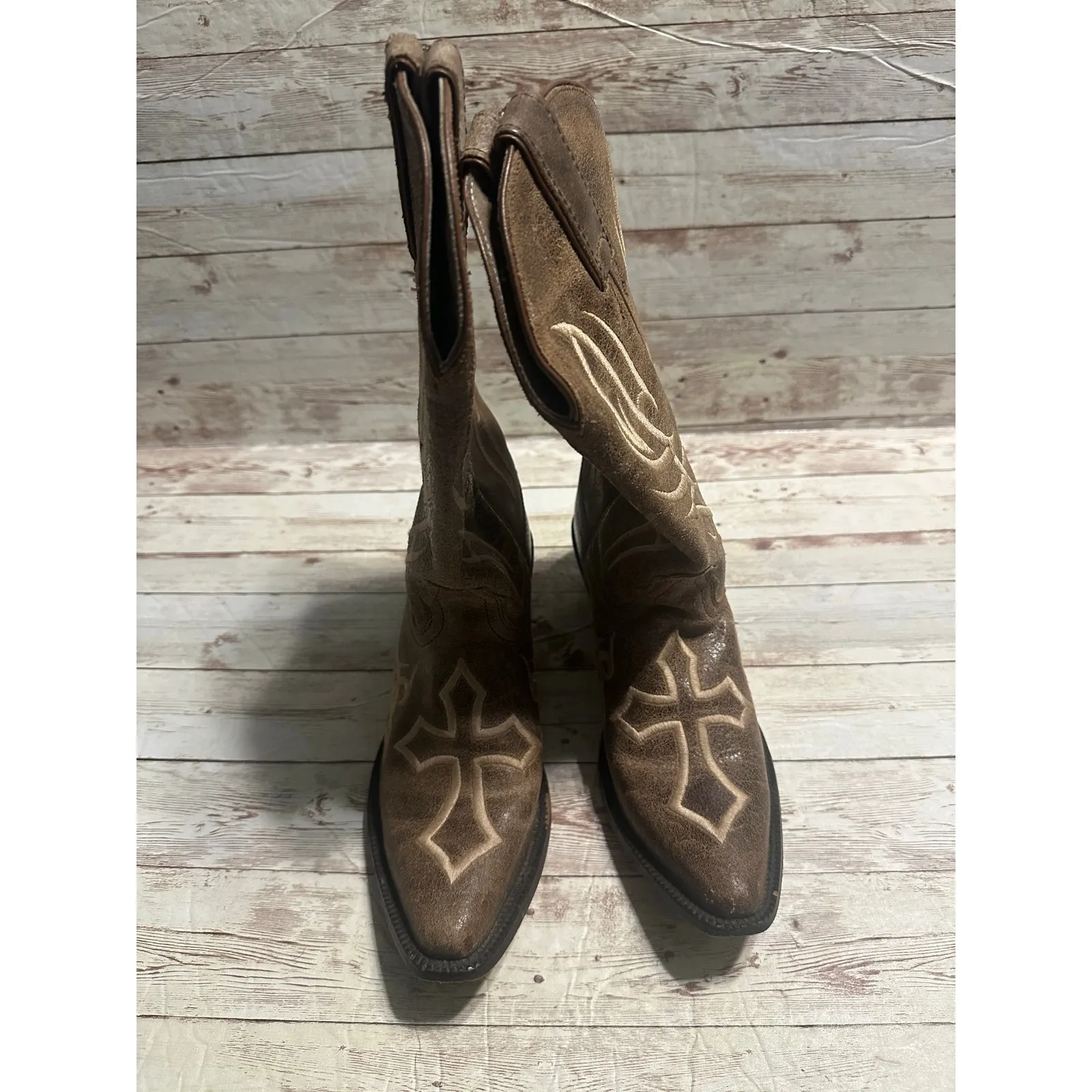 Justin Boots Western Cowgirl Women's Size 6.5 D Brown Cross Faith Brown Leather - Image 6