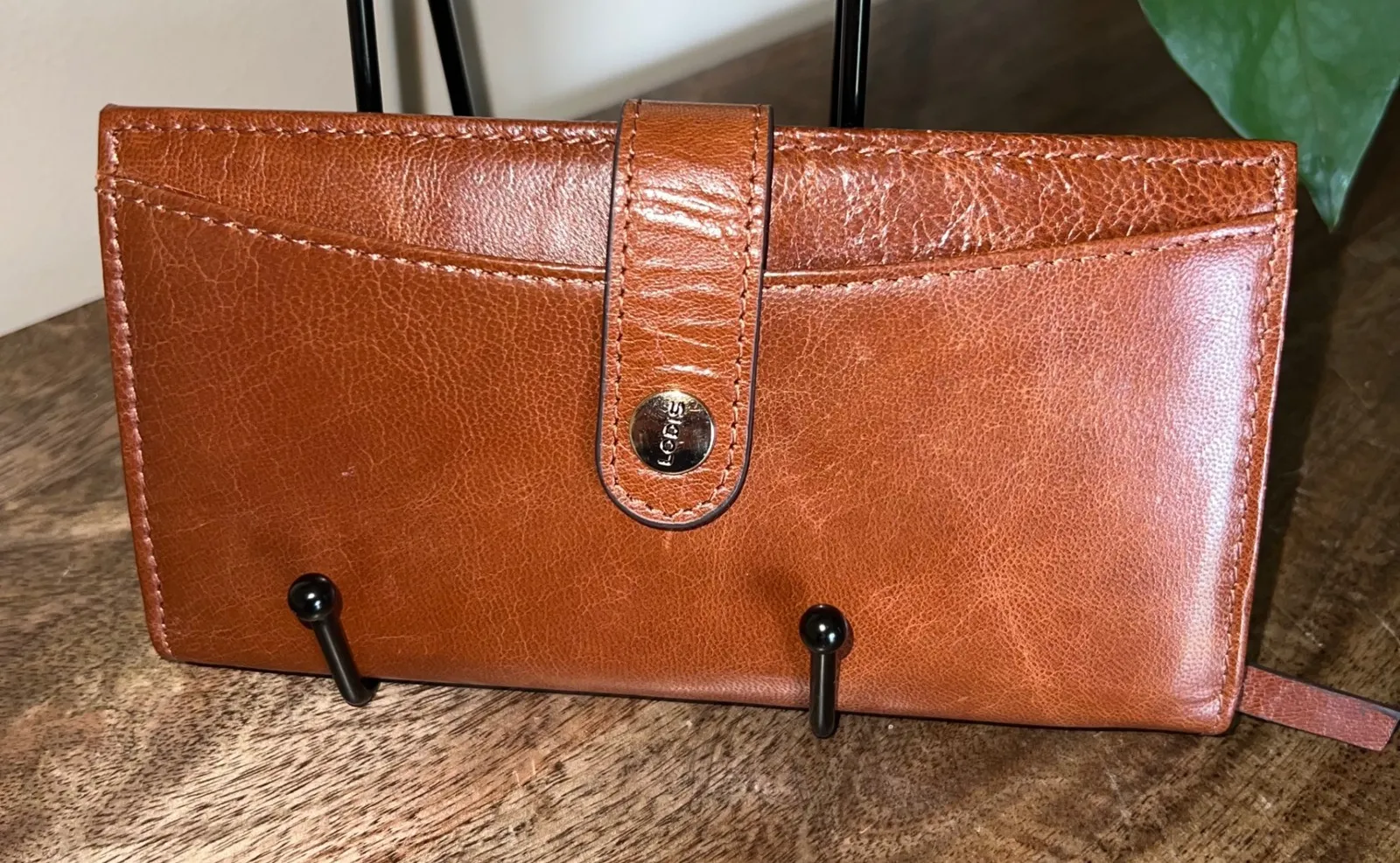 Lodis Toffee Leather Flap Bifold Wallet W Card Leather Snap Closure Internal Zip Brown - Image 1