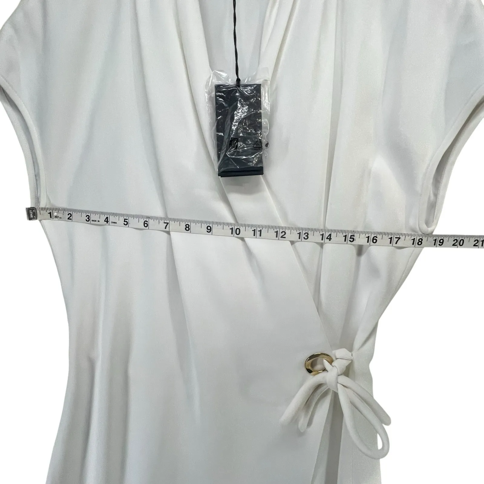 Giorgio Armani Cady Wrap Midi Dress 46 US 10 White Cap Sleeve Timeless Luxury - Image 8