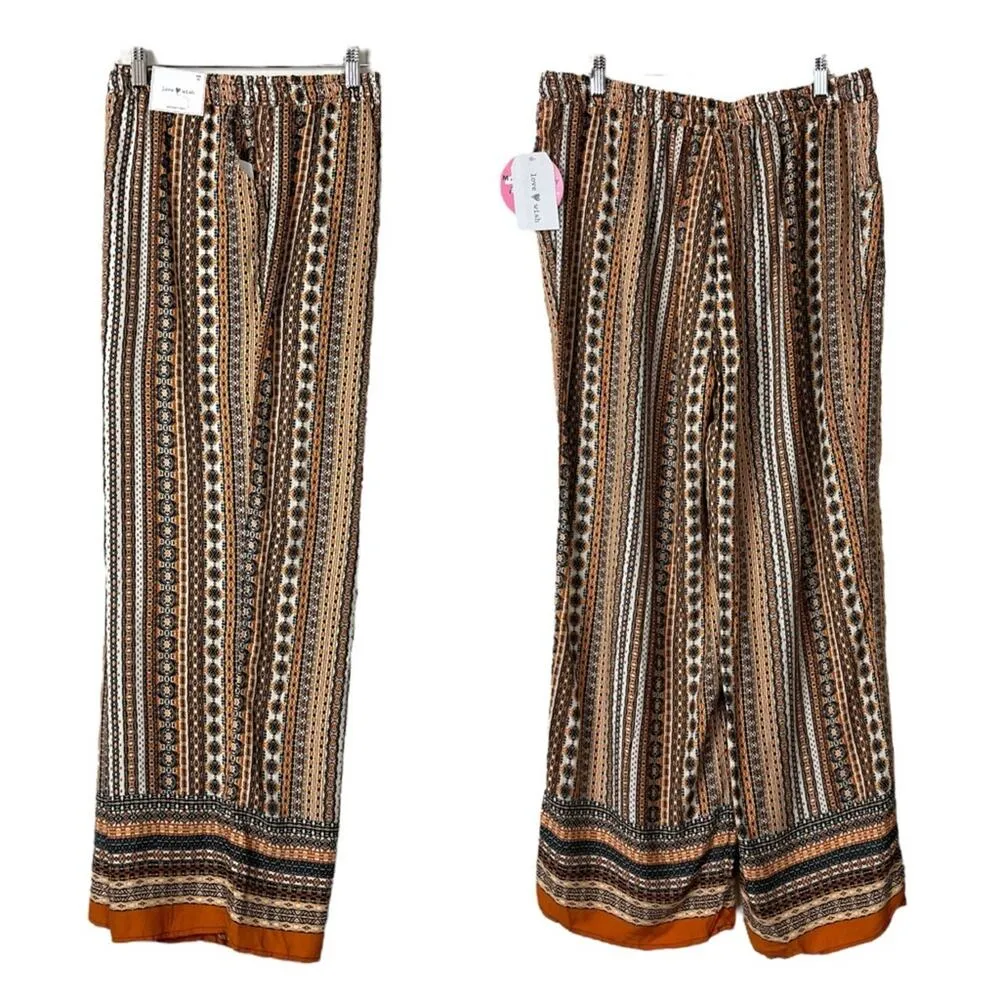 Love Wish Maternity Pants Wide Leg Palazzo Drawstring Waist Orange Multi Size XL - Image 10