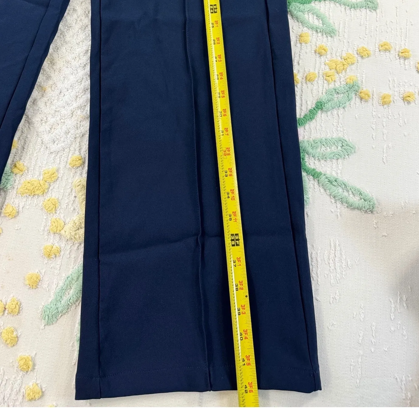 SHEIN Wide Leg Pants Navy Blue High Waisted‎ Button Detail Pleated Culottes L - Image 3