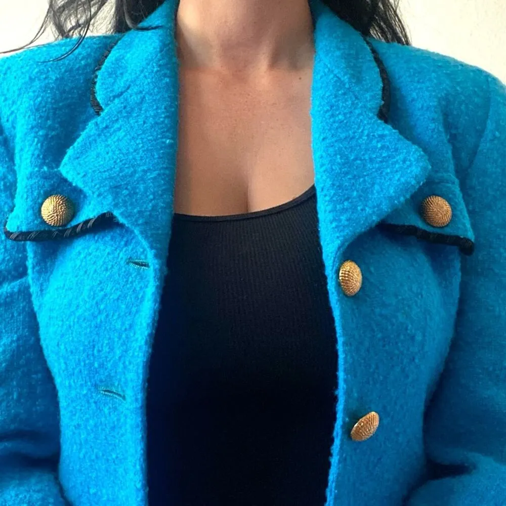 BICE Vintage Electric Blue & Gold Blazer Size 8 Petite Short - Image 6