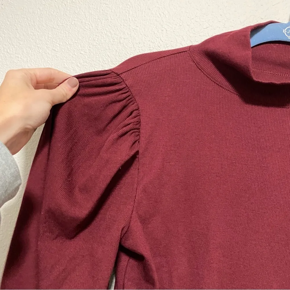 Madewell Maroon High Neck Ribbed Bodysuit - Image 3