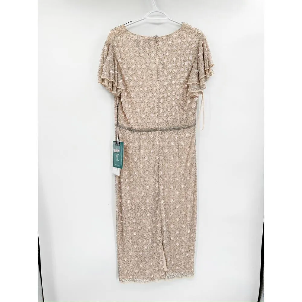 Mac Duggal 10810 Flutter Sleeve Floral Beaded Tea Length Dress Size 12 NWT - Image 3