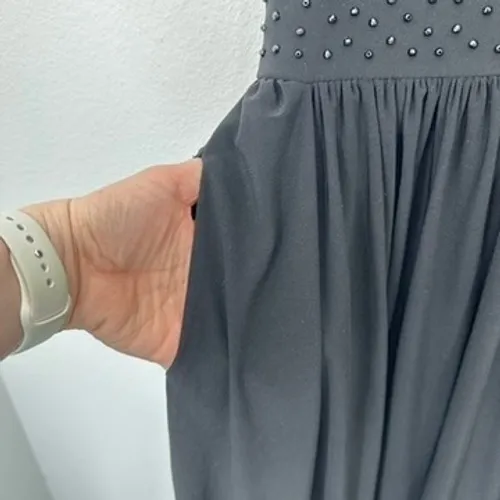 Marina Black Beaded Waist V Neck Sleeveless Fit Flare Dress Women's Size Large - Image 5