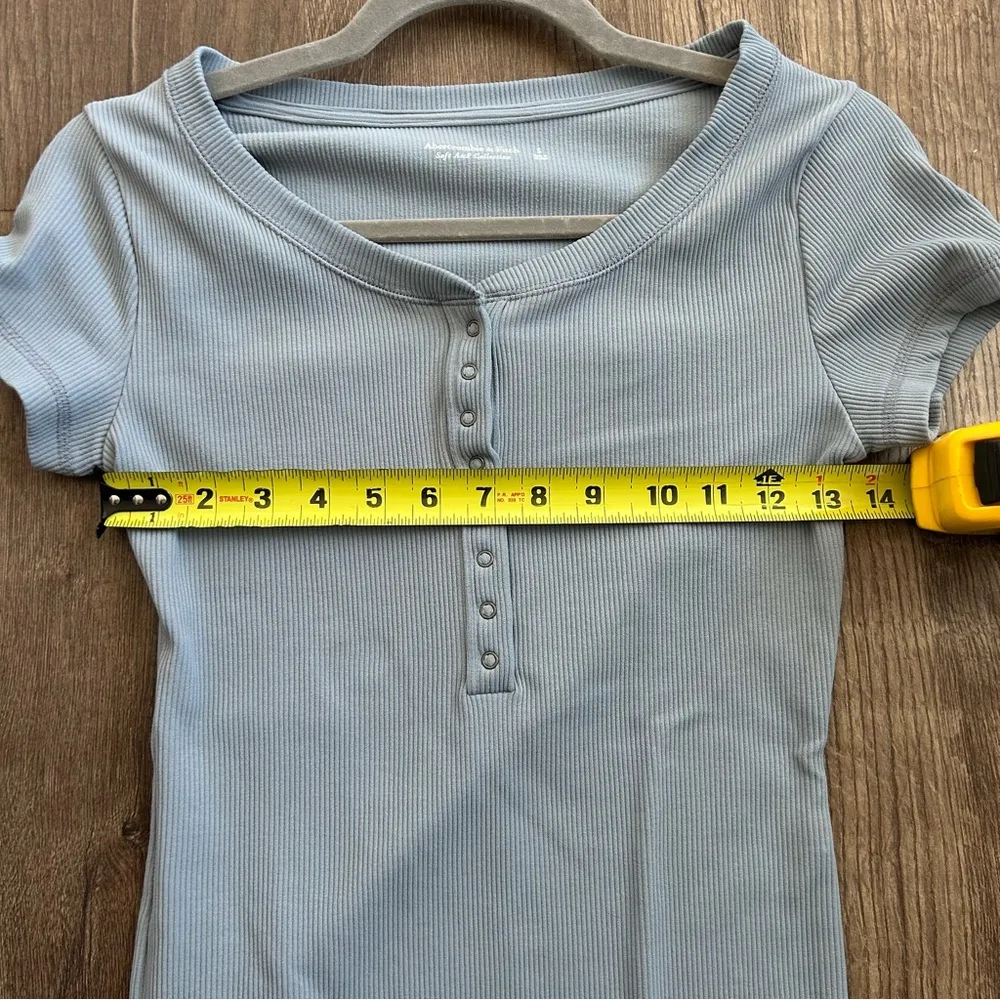 Abercrombie & Fitch Dusty Blue Ribbed Short Sleeve Henley Bodysuit S - Image 7