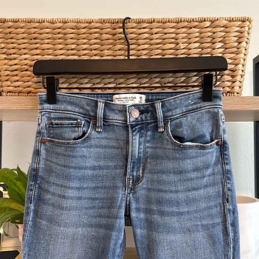 Abercrombie & Fitch The Super Skinny Ankle Mid-Rise Raw Hem Jeans, 26/ 2 - Image 2