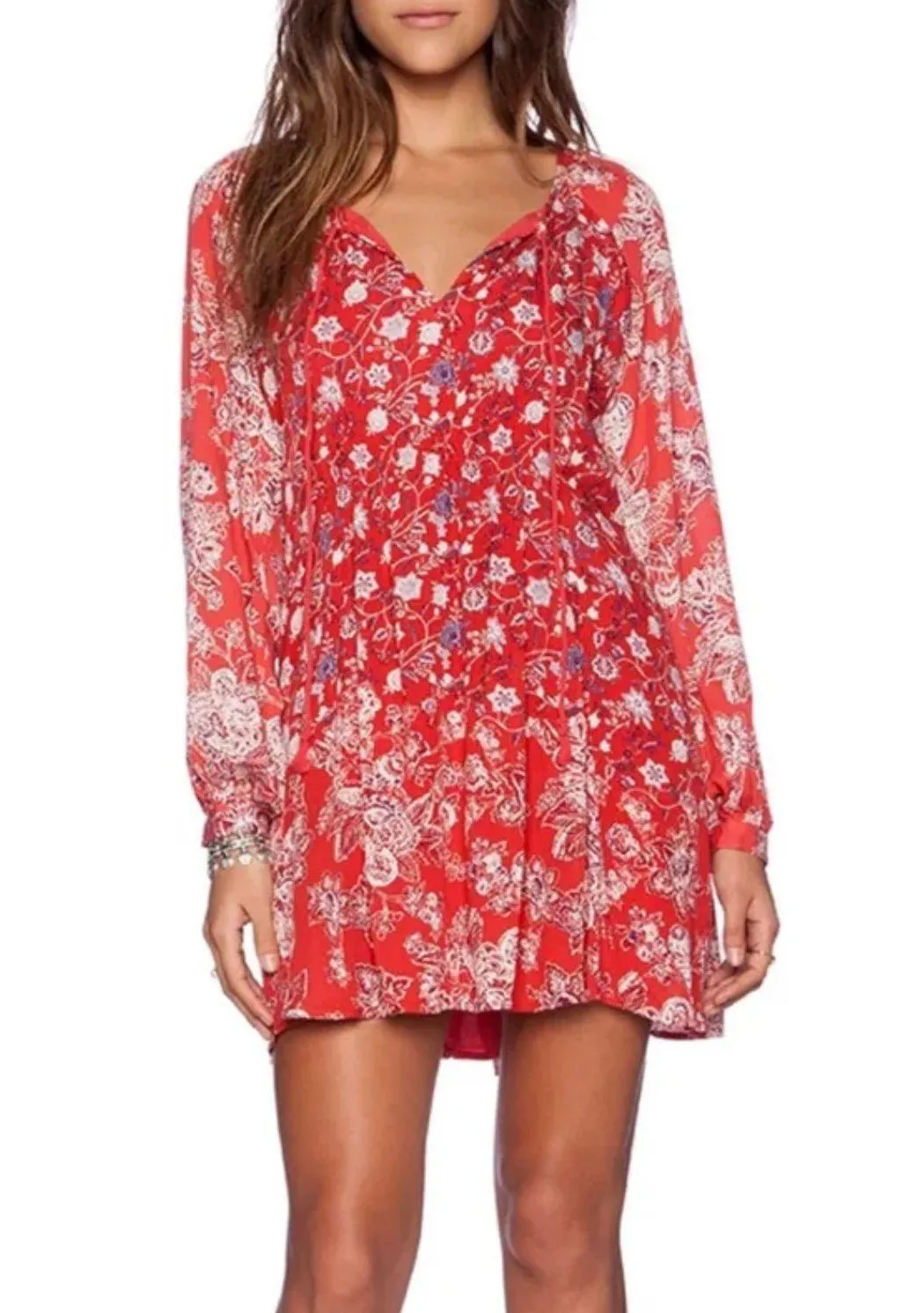 Lucky Loosey Floral Print Dress Orange Red Combo Size M - Image 3