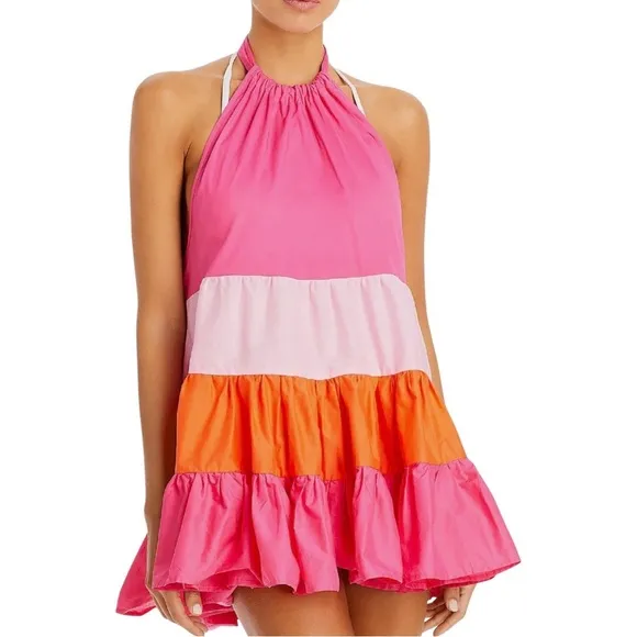 NWT SOLID & STRIPED Brianna Colorblock Halter Cover-up Dress Pink Tangerine XL - Image 24