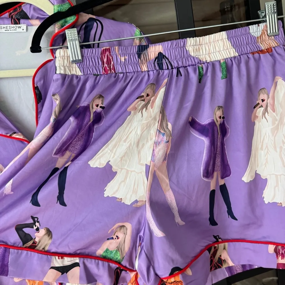 Taylor Swift Eras Tour pajamas set print shorts sleeve shirt lavender sheshow - Image 4