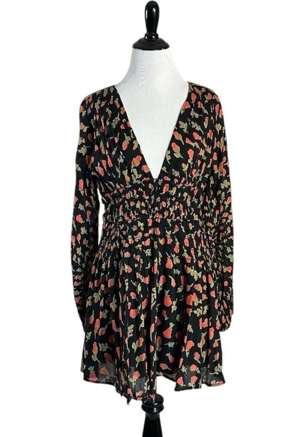 Free People Medium Dainty Keep You Mini Dress Ditsy Black Floral Long Sleeve - Image 9