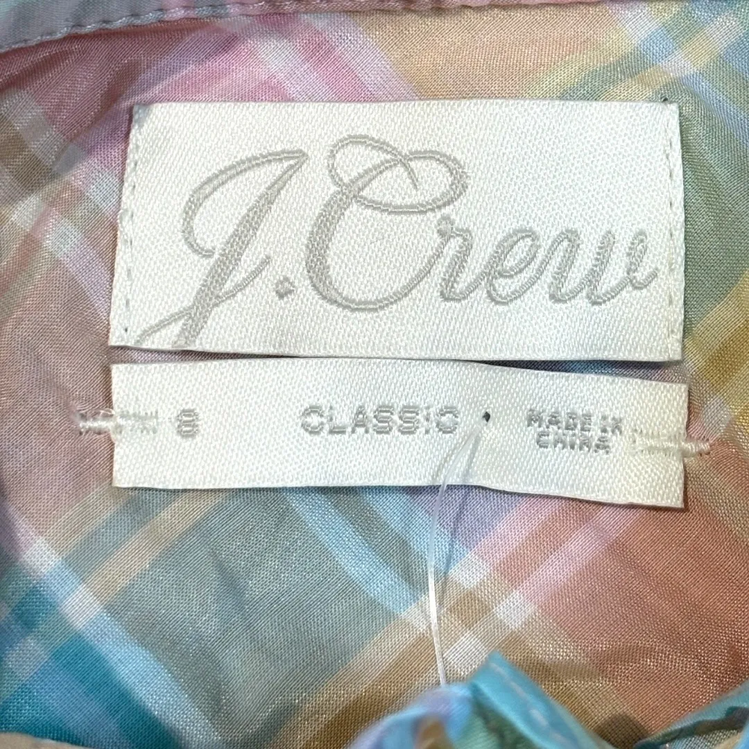 J.Crew  Classic Fit Silk Voile Ruffleneck Top Pastel Plaid Size 8 NWT‎ - Image 9