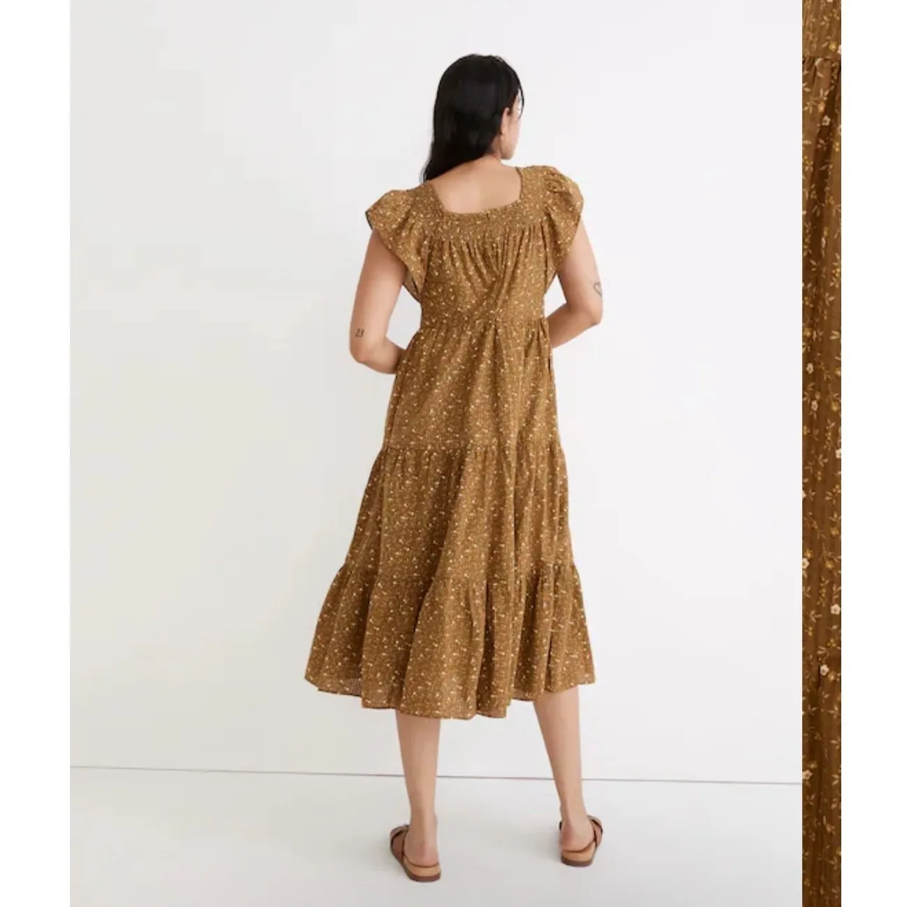 Madewell Ruffle Sleeve Tiered Midi Dress XXL Olive Daisy Stitch Cottagecore - Image 2