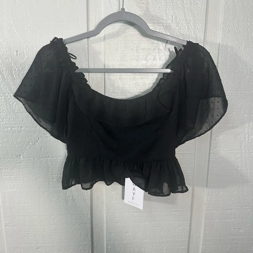 WaYF Black Flutter Sleeve Crop Top Size XS NWT - Image 2