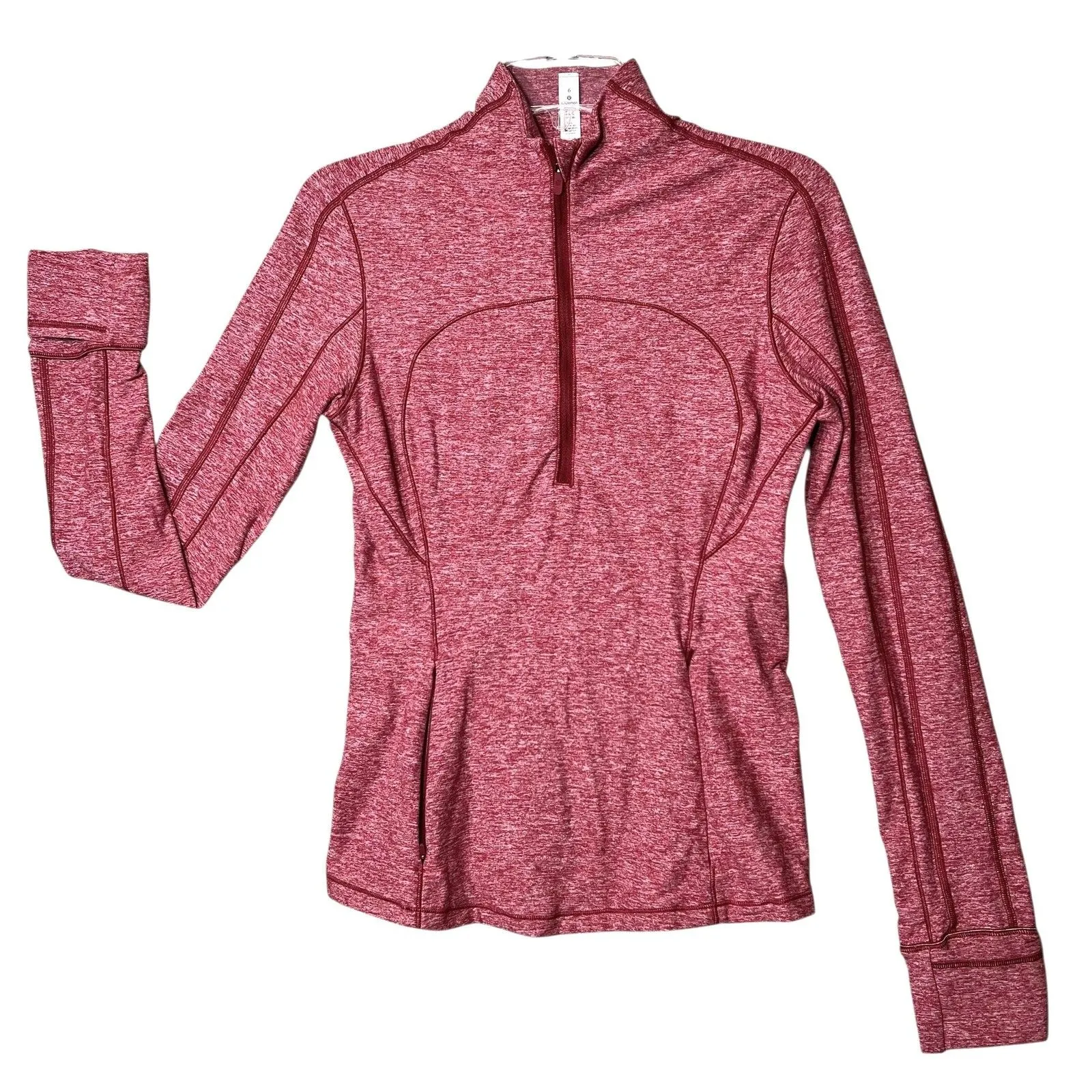 Lululemon Pullover Womens 6 Red Heathered Half Zip Thumbholes Coolmax Running - Image 3