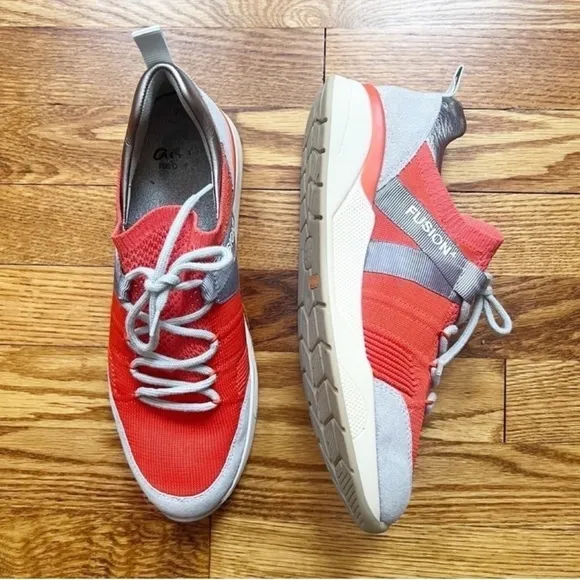 ARA Women’s Larkin Sneakers Woven 6.5 UK/9 US Athletic Cushioned Orange/Gray Gray - Image 1