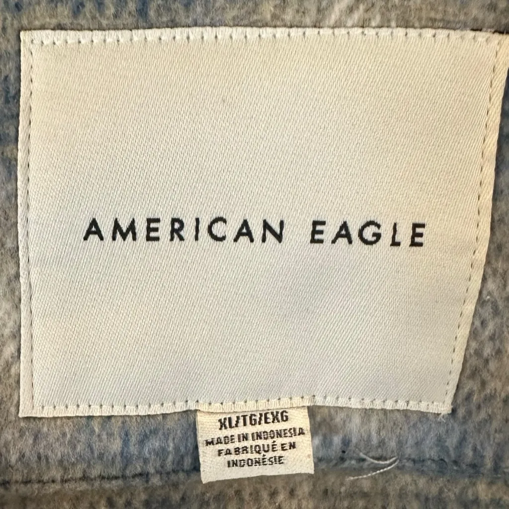 American Eagle Outfitters Plaid Flannel Shacket Jacket XL Light Blue Grey Grunge - Image 7