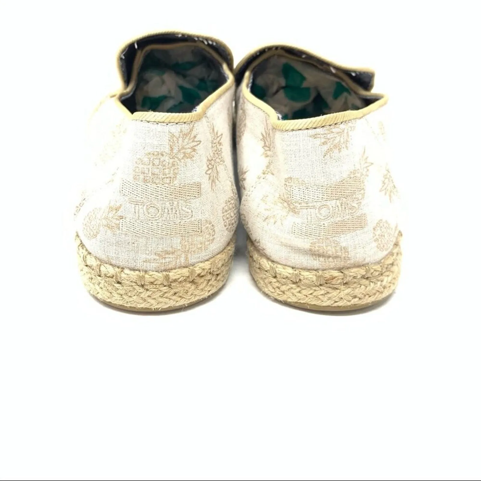 Toms Gold Metallic Pineapple Printed Linen Flats Size 8.5 - Image 2