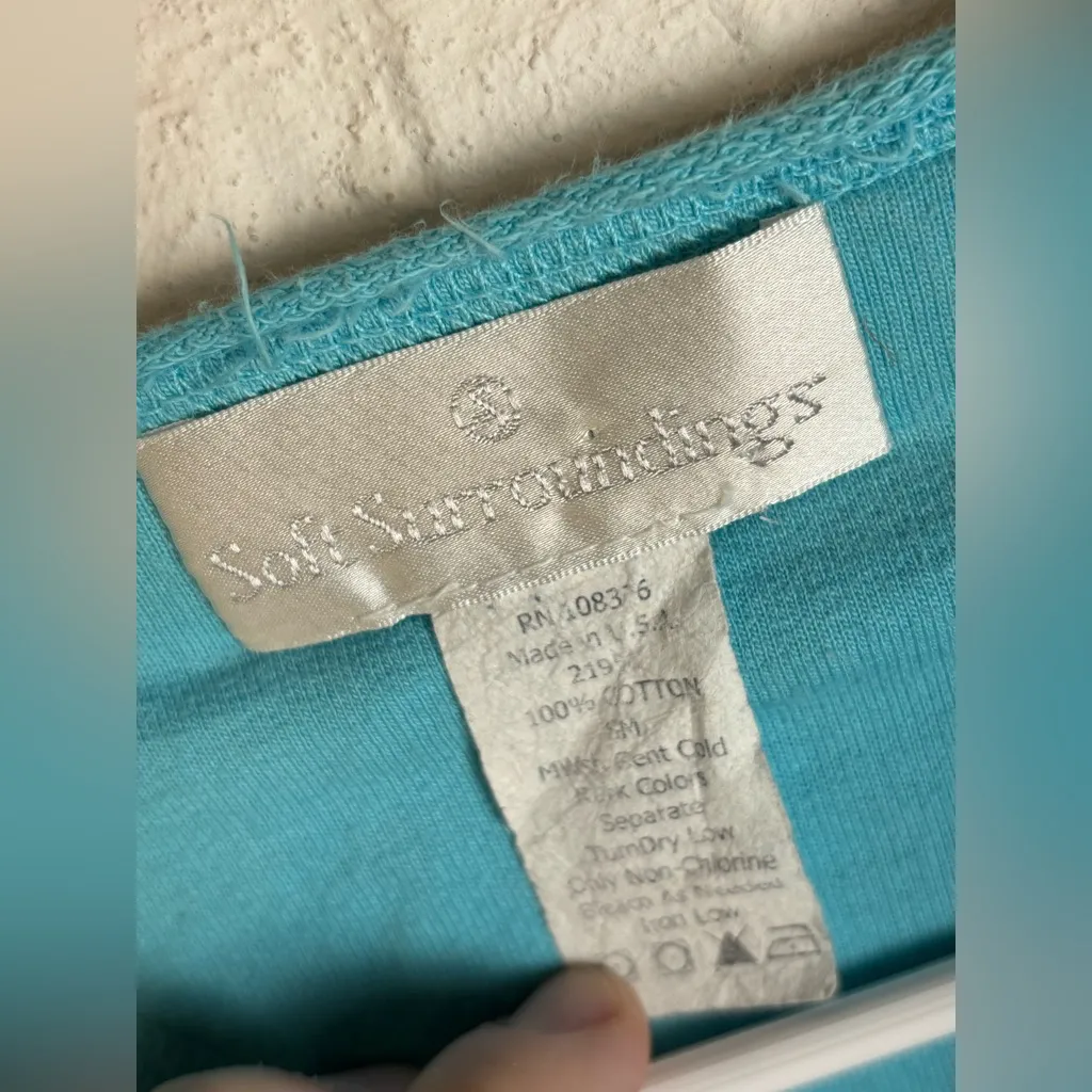 Soft Surroundings Casual Cotton Twee Chic Teal V-neck Tunic Blouse Size Small - Image 4