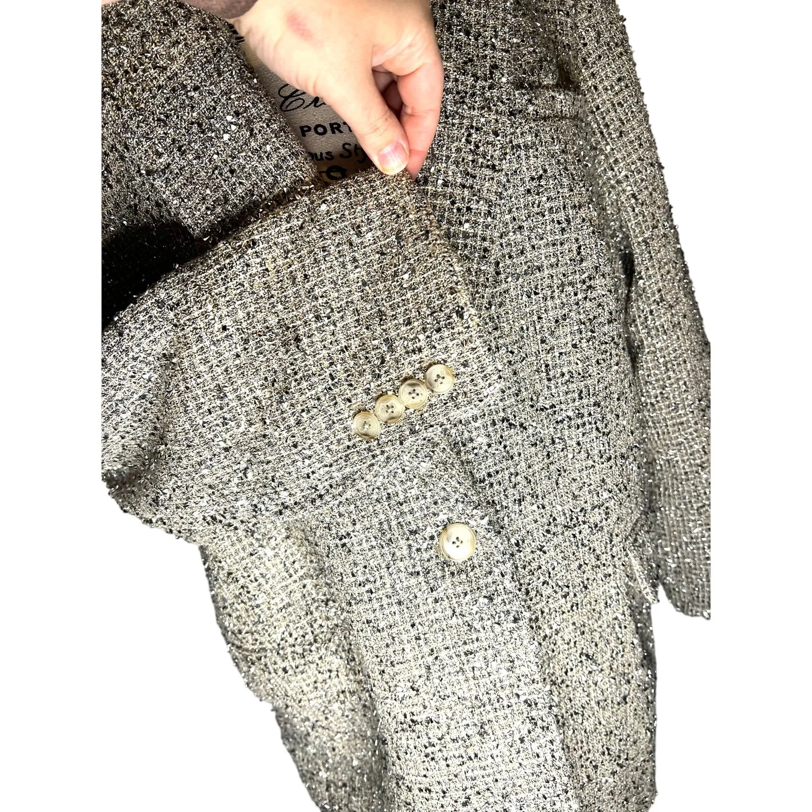 Banana Republic Coleta Tinsel Tweed Blazer Sz 12 Silver/Grey Party Formal NWT‎ - Image 3