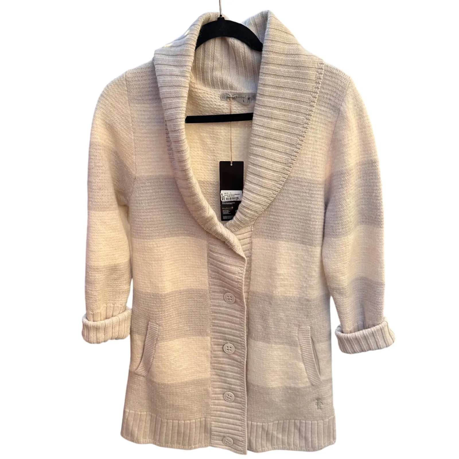 Smartwool Hot Springs Cardigan Sweater Neutral Heather Wool Blend L NWT - Image 2