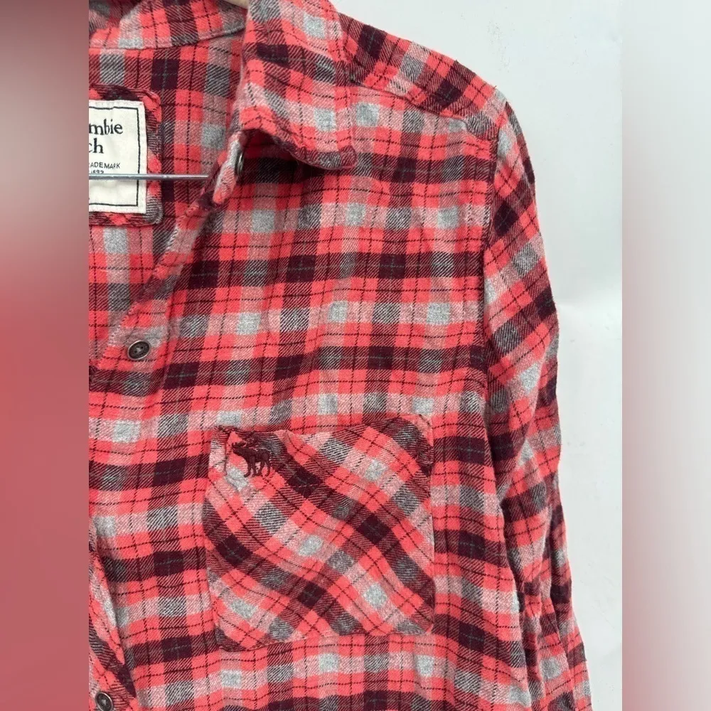 Abercrombie‎ & Fitch Plaid Farmer Western Bohemian Button Front Women Small Top - Image 3