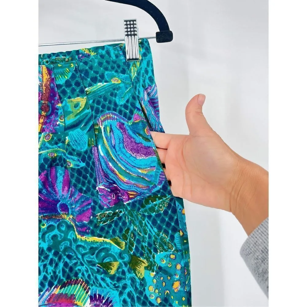 Vintage Windridge Womens Tropical Fish Print Pleated cropped Pants Medium Wacky Blue - Image 5