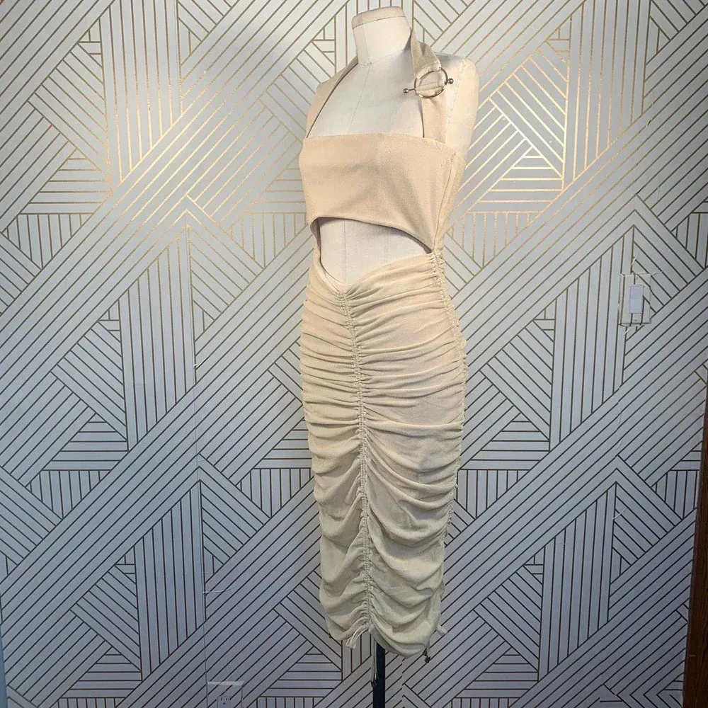 Zya ZYA the Label Zephyr‎ Halter Dress Cream Gold Ruched Halter Dress Size 12 - Image 7