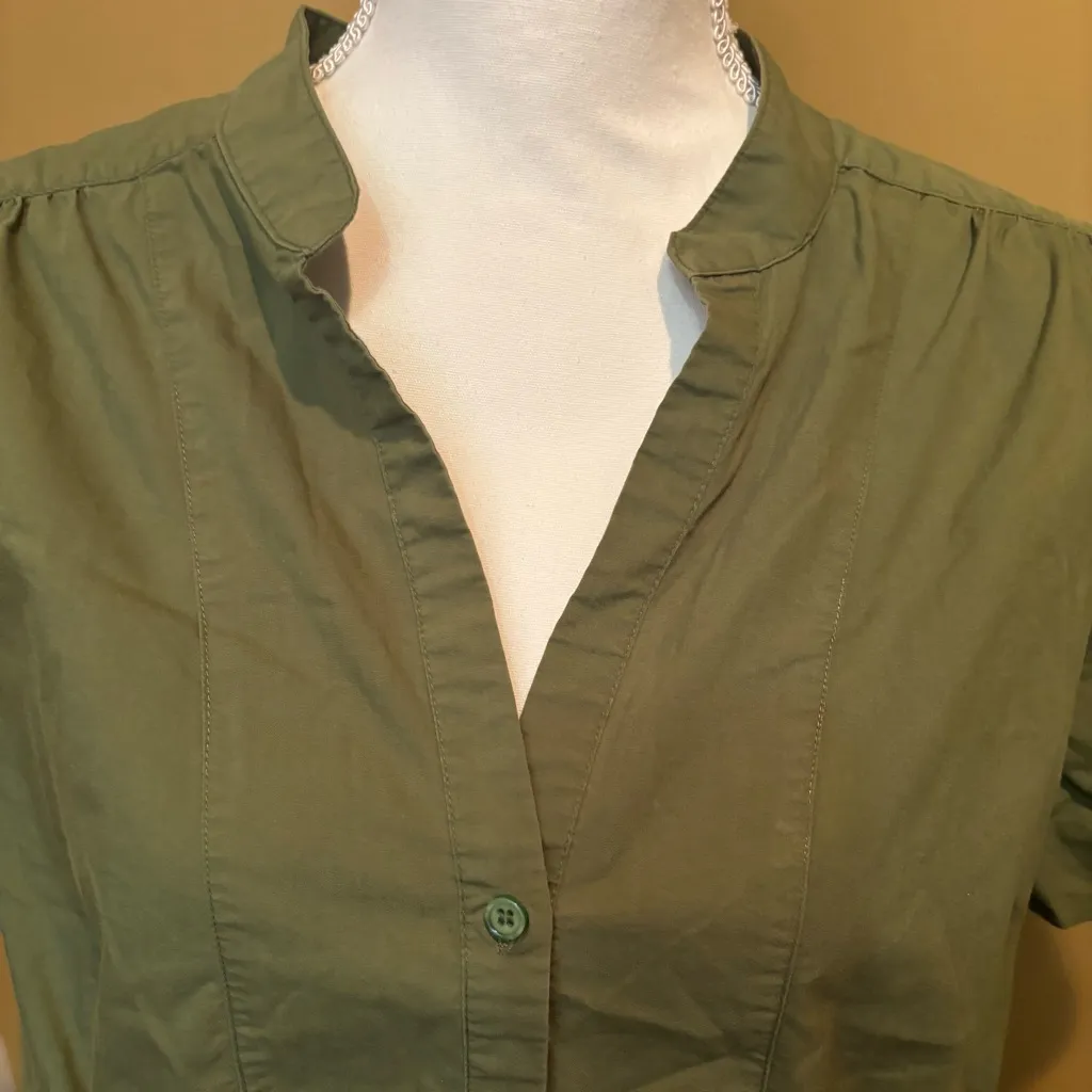APT. 9 Womens Button Up Olive‎ Green Short Sleeves Collar Pleated size 1X - Image 3
