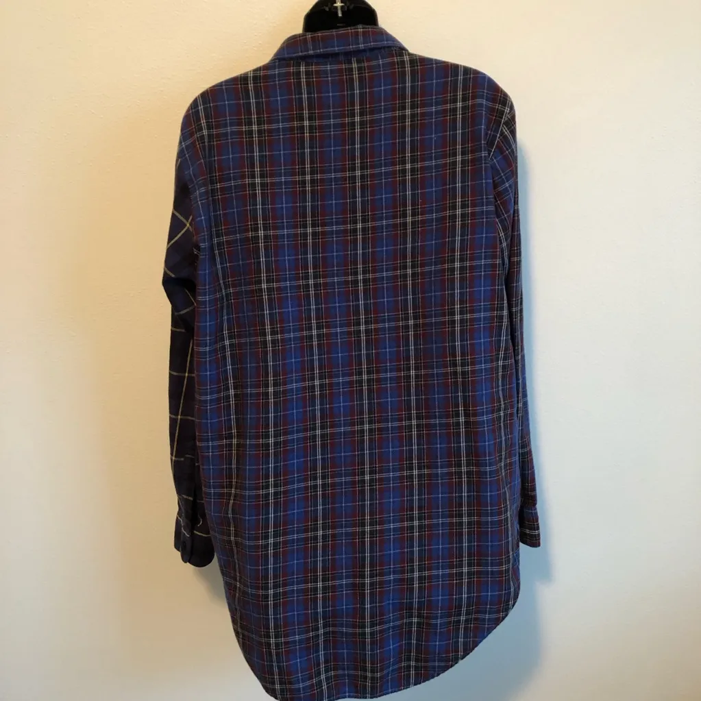 Zara woman blue multicolored plaid button down tunic top medium - Image 3