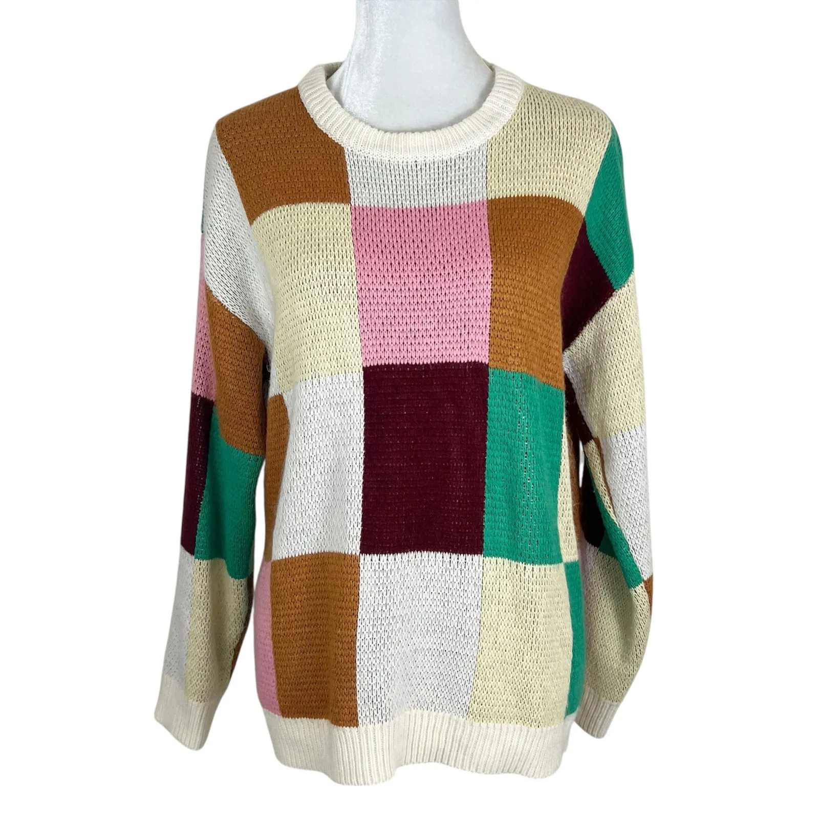 Haptics by Holly Harper Colorful Color Block Checker Knit Sweater Size Small Green - Image 4