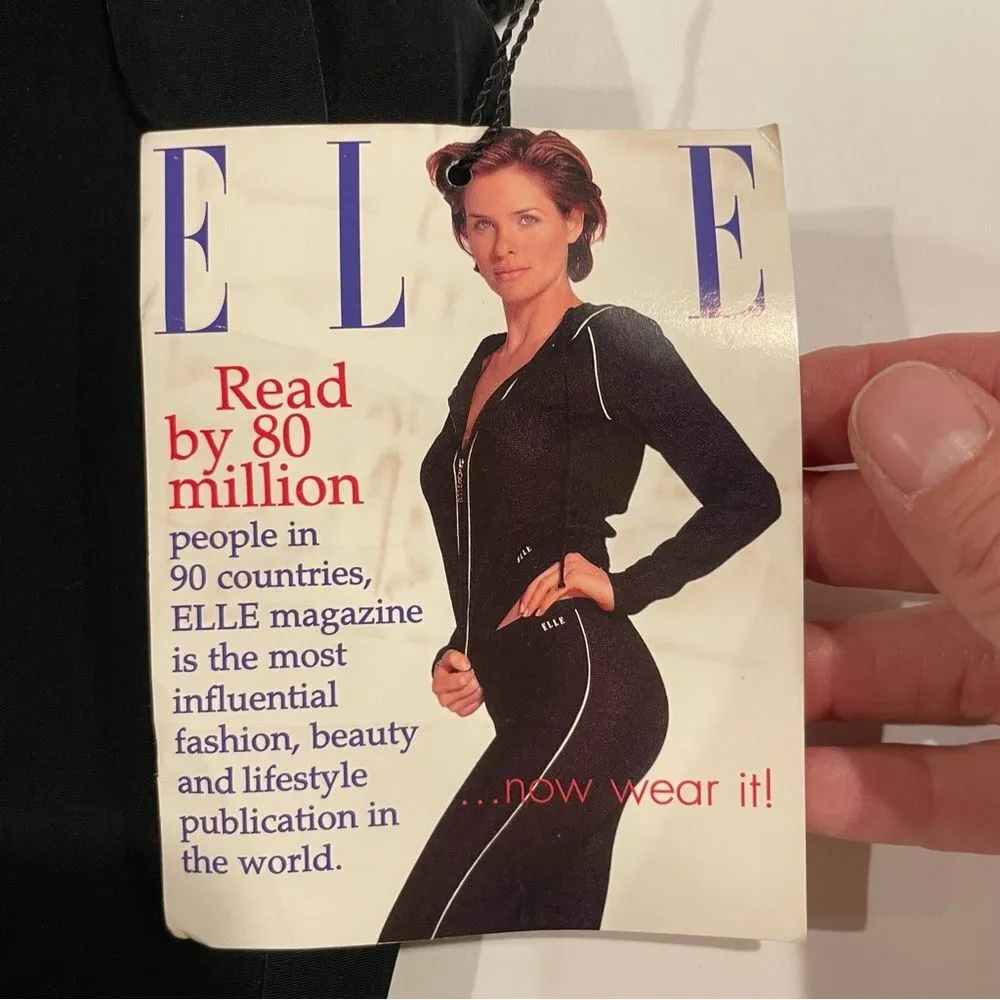 80’s-90’s Elle black jogger track pants pockets warmups tie waist logo trim NWT✨ - Image 10