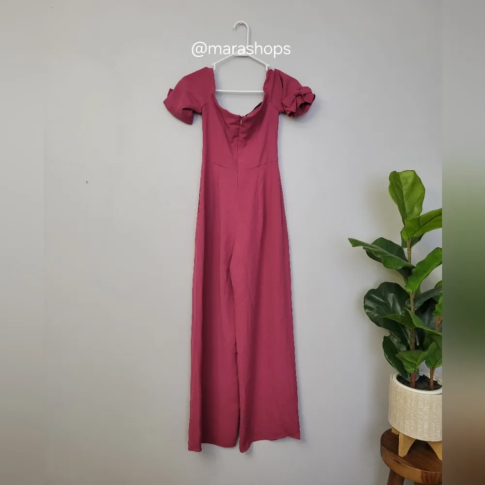 Gal Meets Glam Meredith Crepe Off the Shoulder Pink Jumpsuit - Image 5