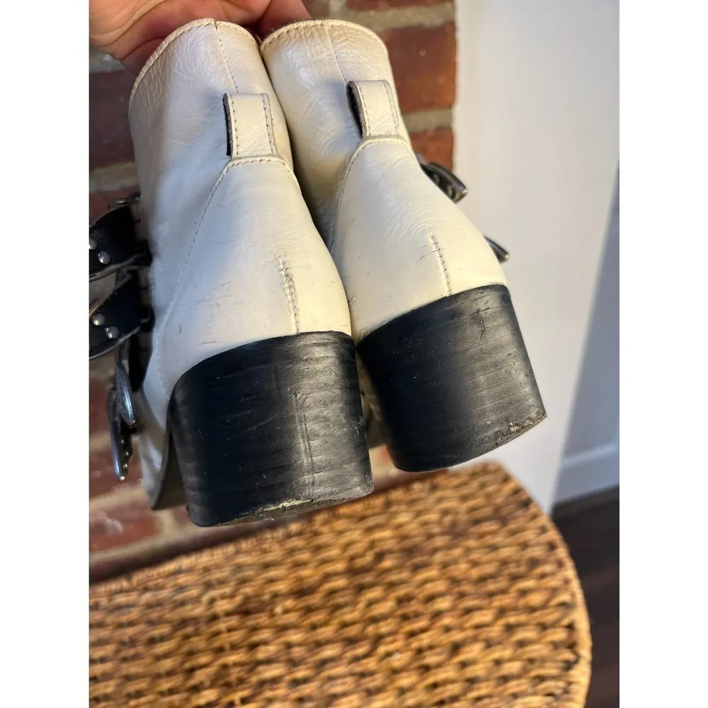 Steve Madden Western Buckle Billy Booties White Leather - Image 7