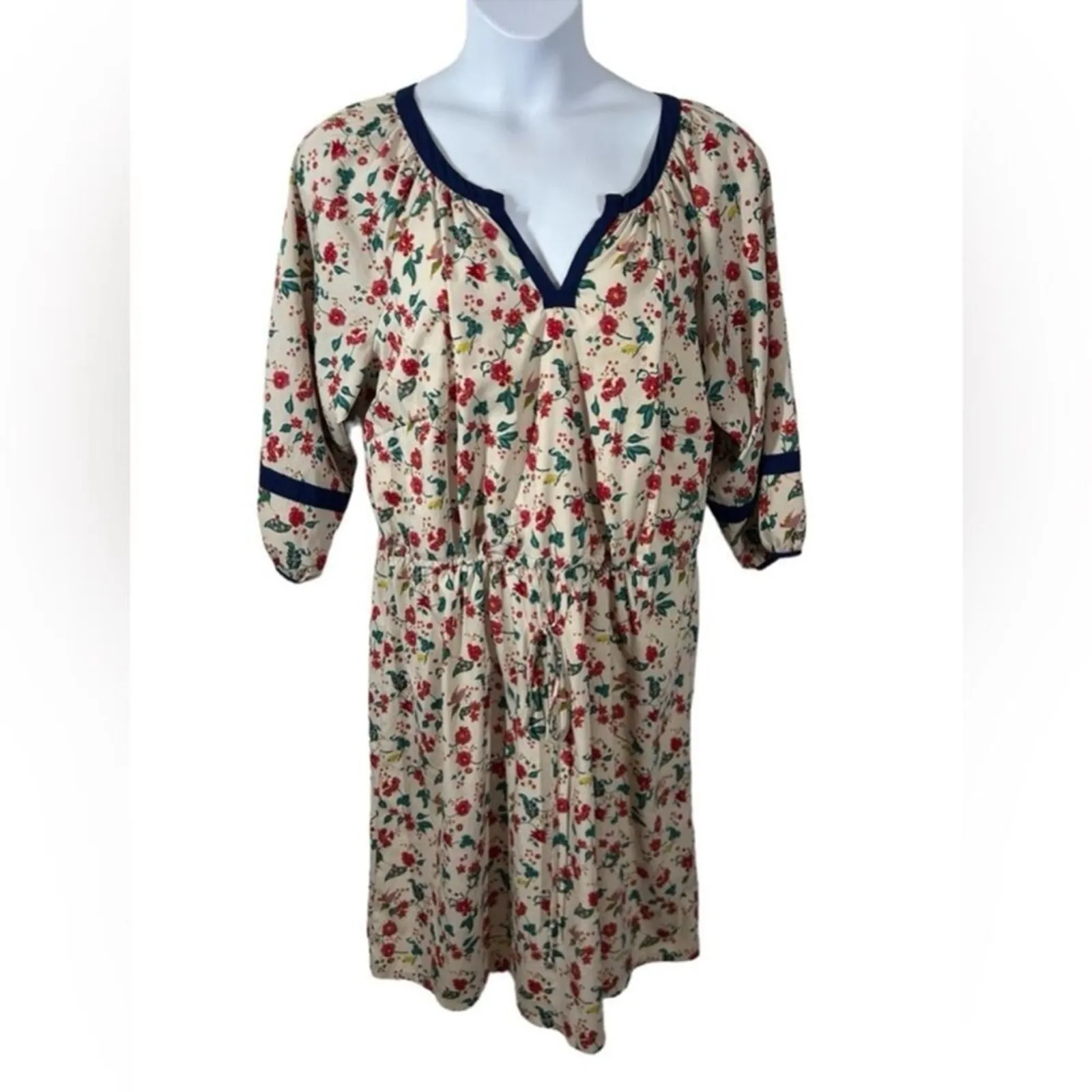 Spruce & Sage Plus Size 20 Cream Navy Floral Midi Dress V - Image 2